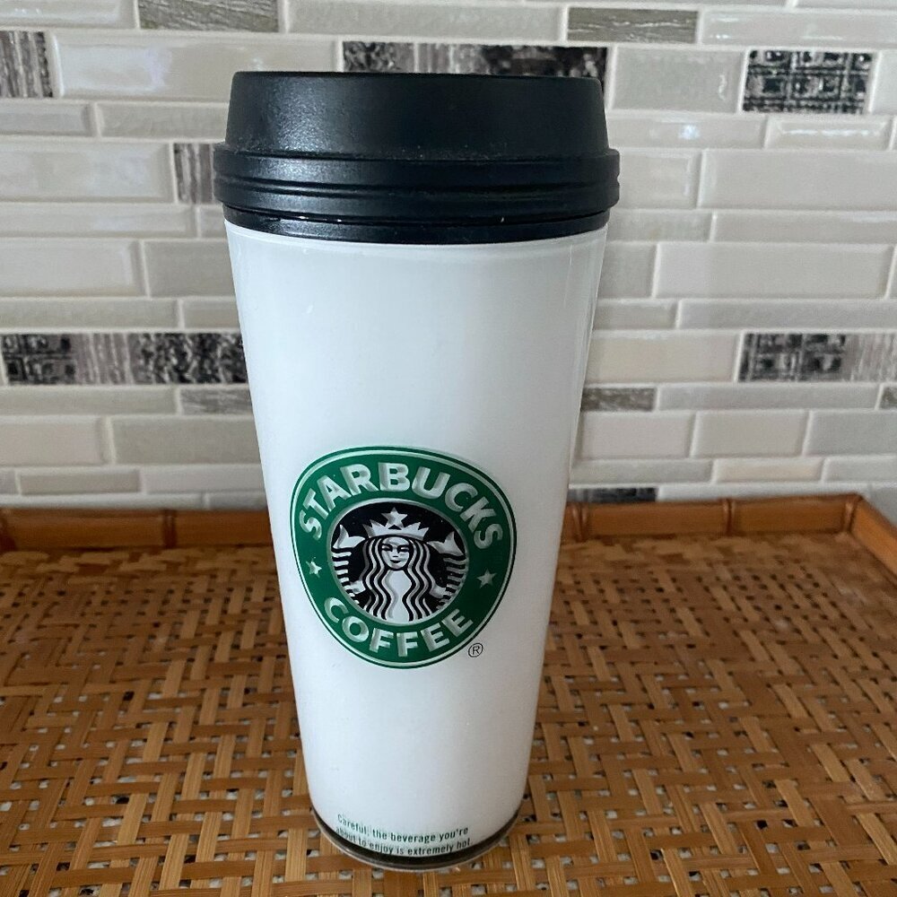 Starbucks Classic Style Logo Tumbler White Green Siren Mermaid 2008 16 Oz